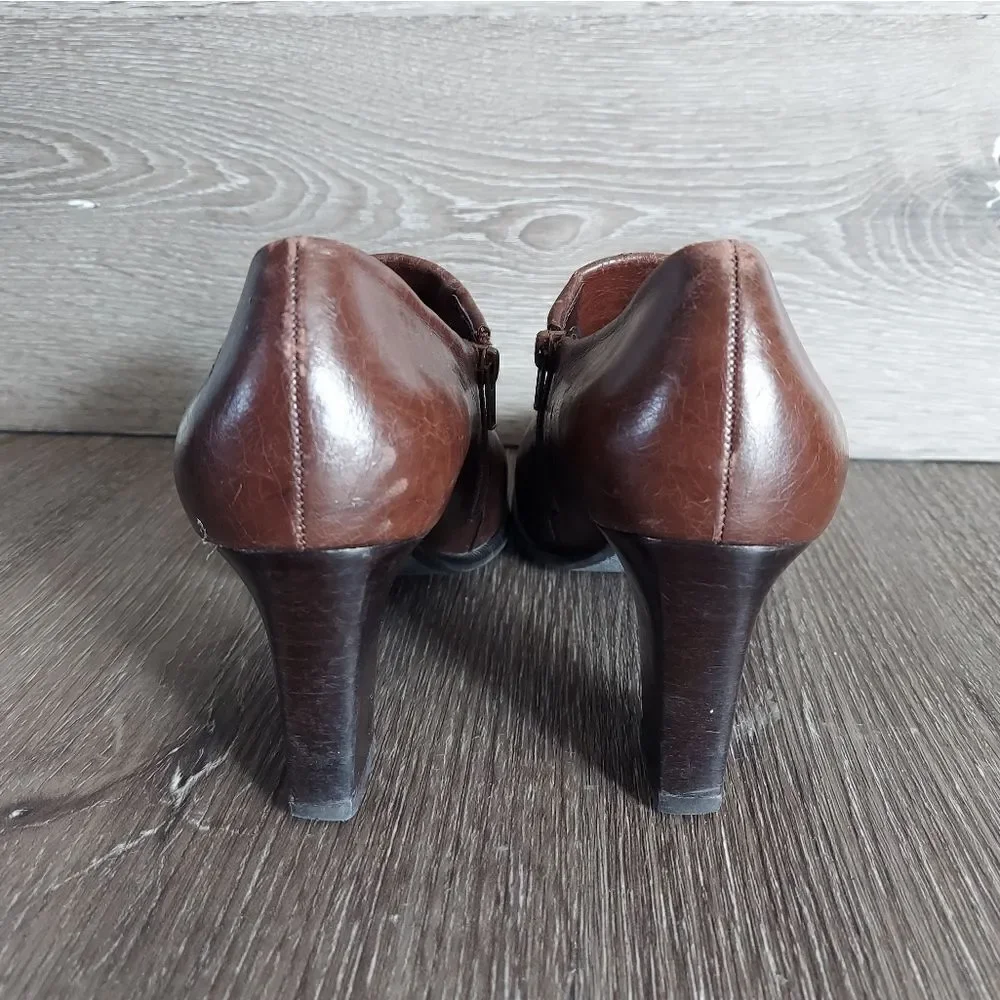 Franco Sarto Vintage Brown Square Toe Side Zip Pumps 6.5